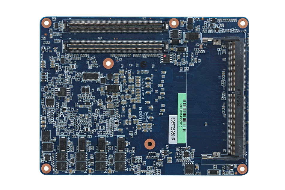 Blue computer motherboard with electronic components