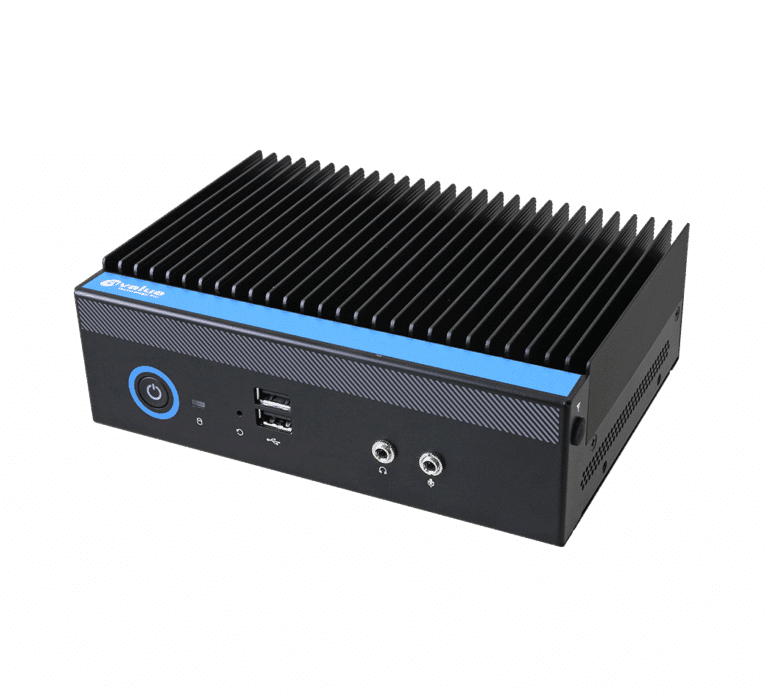 Sort industri PC med USB-porte og køleribber