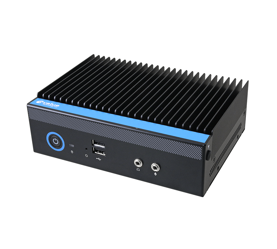 Sort industri PC med USB-porte og køleribber