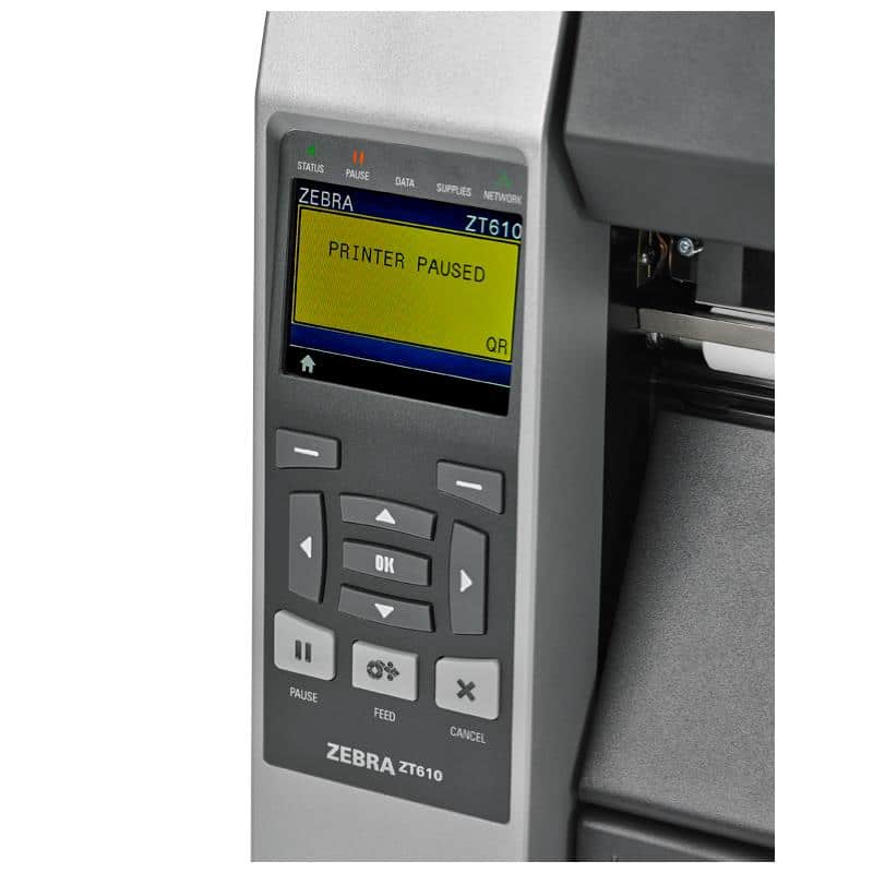 Zebra ZT610 industrial label printer control panel