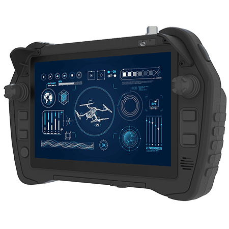 Rugged tablet med dronekontrol interface på skærmen