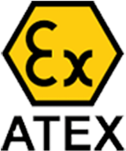ATEX eksplosionssikkerhedslogo på gul baggrund